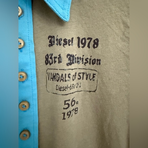 New Diesel Polo Button T-shirt Size Large Men’s Short Sleeve Blue & Gray - Picture 5 of 5